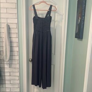 Zenana Navy and White Striped Jumpsuit